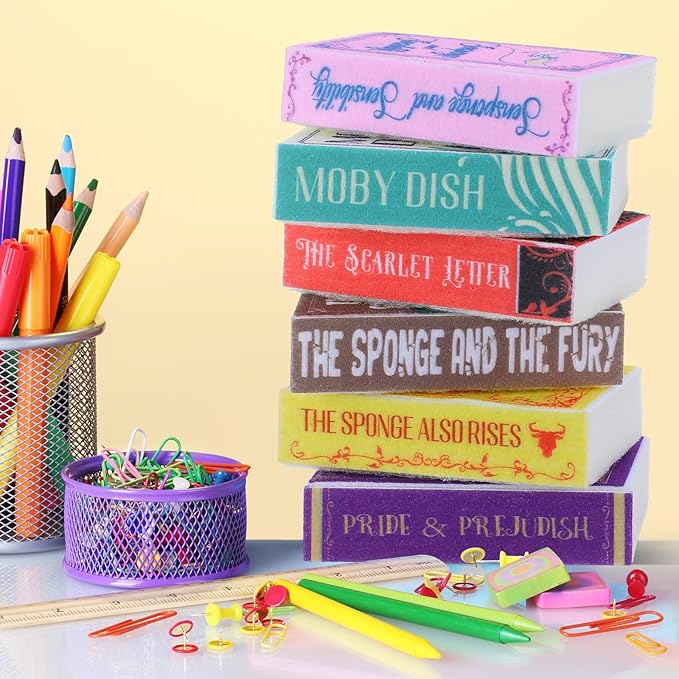 6 Pieces Book Kitchen Sponges Novels Sponges Fun Non-Scratch Scrub for Washing Dishes Pots Pans and Household Cleaning Supplies for Kitchen Dishes Furniture Gifts (6, Book-2)