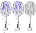 3 Packs Electric Fly Swatter Rackets, 2-in-1 Handhold Bug Zapper with 3000V High Voltage, Plug-in Mosquito Killer Insect Light Trap with 3 Layer Safety Mesh Portable for Indoor Outdoor Use