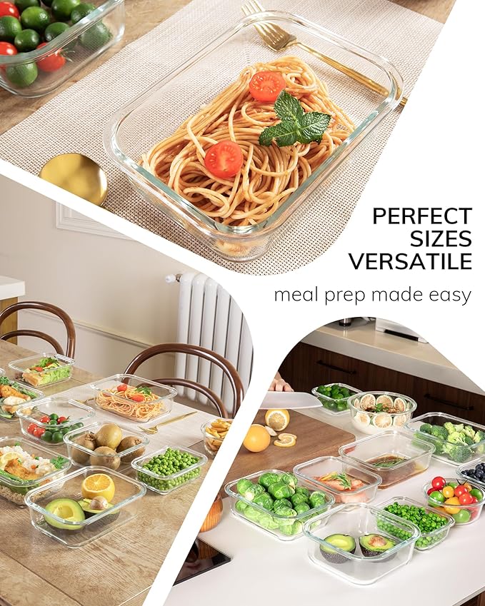 5-Pack Borosilicate Glass Containers with Tempered Lids, 35.2oz/4.4 Cup Airtight Meal Prep Set, Microwave/Freezer Safe (Pink)