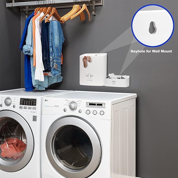 Magnetic Lint Bin for Laundry Room Organization and Storage (2 Piece Set), Waste Holder and Storage Decor, Saves Space with Magnet Mount onto Dryer or Wall Mount Options