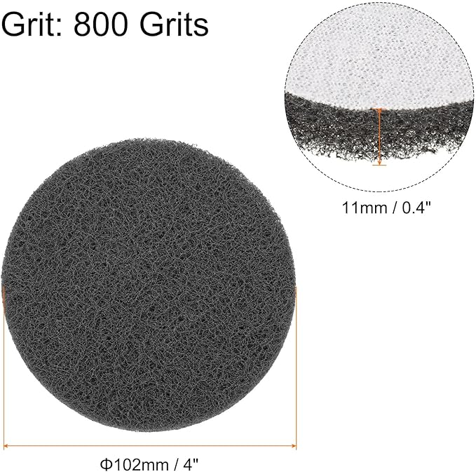 HARFINGTON 12pcs Scrubber Scouring Pads 800 Grits 4 Inch Drill Power Brush Hoop and Loop Surface Conditioning Disc Drill Scuffing Disc Scrub Pads for Home Kitchen Cleaning, Grey
