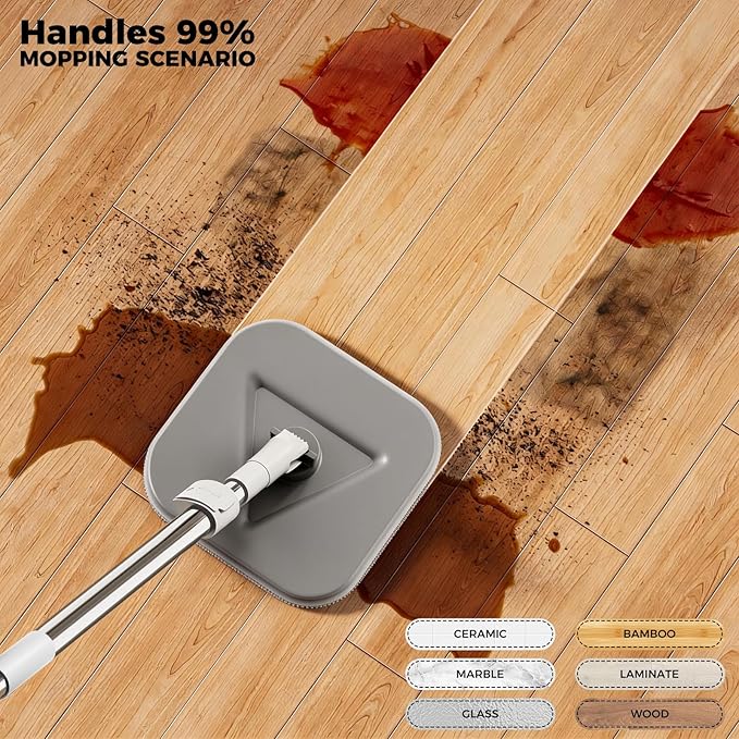 Masthome Mop and Bucket Set,360° Square Spin Mop with Separate Dirty Water System,Versatile Mops for Walls with 64" Extra Long Handle Telescopic,2 Microfiber Pads,Mops for Home Floors Cleaning