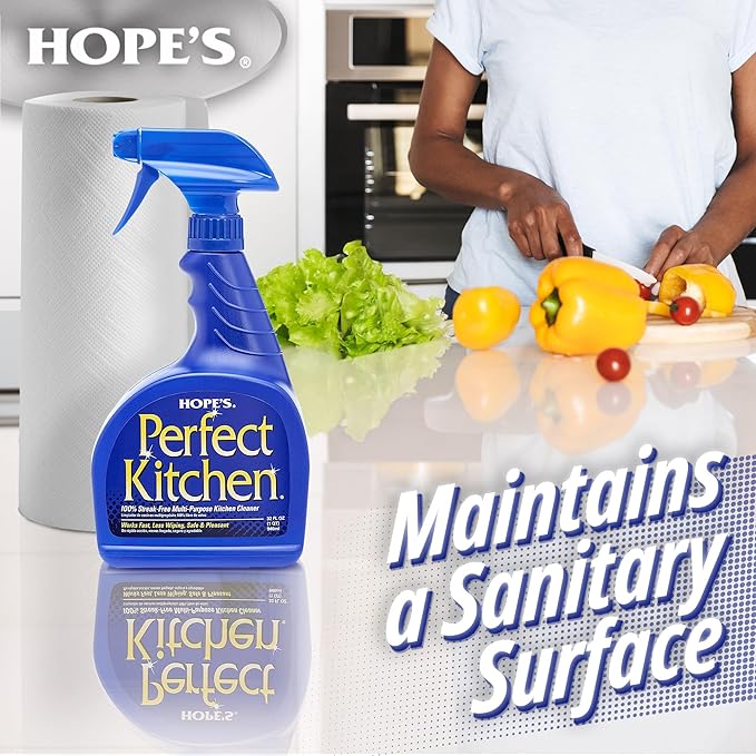 HOPE'S Perfect Kitchen Cleaner Spray - 32 Oz No-Residue All Purpose Cleaning Spray - Multisurface Degreaser for Counters, Stoves, Microwaves, and More - Pet and Home Safe - Pack of 12