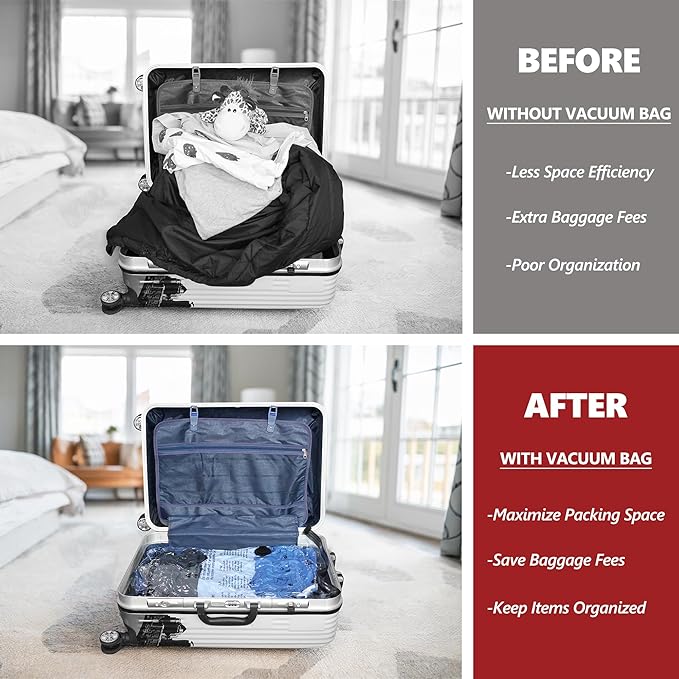 Vacuum Bags for Travel with Rechargeable Pump, 12 Combo (4L/4M/4S) Compression Packing Seal Bags for Luggage Suitcase, Space Saver for Clothing and Clothes Storage Travel