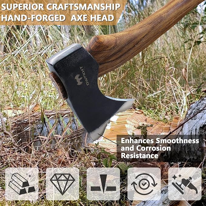 15.7" Hatchet, Camping Hatchet, Hand-Forged Axe with Sheath for Wood Chopping, Splitting, and Carving, Bushcraft Axe with Beech Handle for Outdoor Survival and Garden Work
