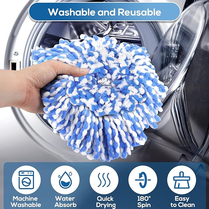 8 Pack RinseClean Spin Mop Replacement Head Refills Compatible with O Ceda RinseClean 2 Tank System, Blue Microfiber Mop Refills for Floor Cleaning