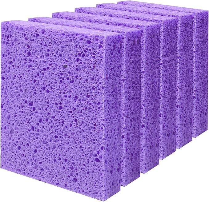 Cellulose Sponges, Large Size 4" x 6" x 1" - Heavy Duty Scrub Kitchen Sponge, Clean Tough Messes Without Scratching Kitchen Cleaning Pads, Pop Up Eco DIY (6 Pack), Purple