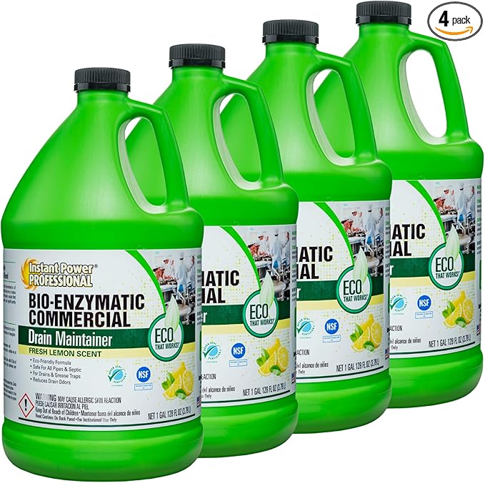 Instant Power Professional Bio-Enzymatic Commercial Drain Maintainer, Drainage Clog Remover, 1 Gallon, 4 Pack