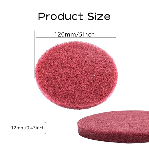 8PCS 5''Scrubber Scouring Pads, Drill Powered Brush Tile Scrubber Scouring Pads for Furniture Automotive Cleaning, Rust Removal, Red