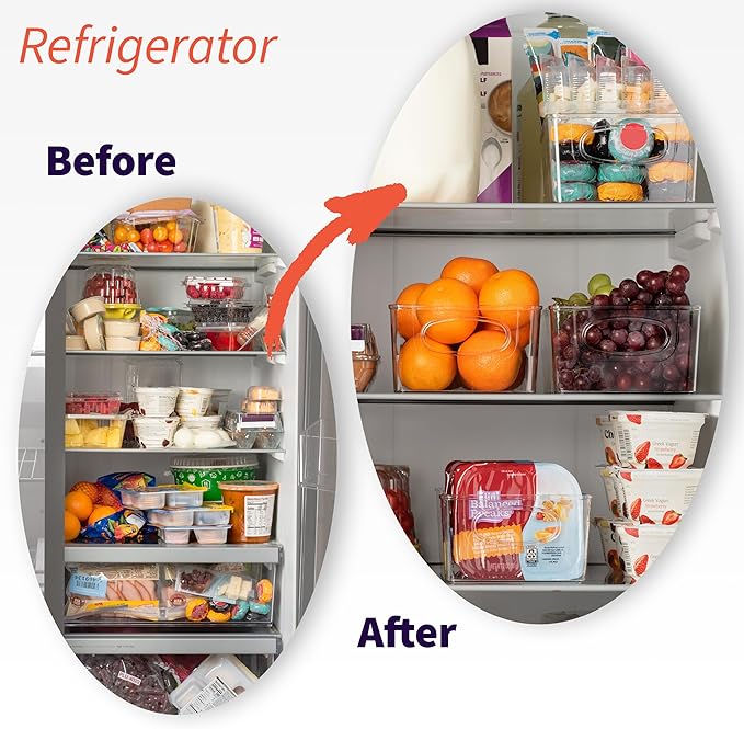 ClearSpace Plastic Pantry Organization and Storage Bins with Removable Dividers – Perfect Kitchen Organization or Kitchen Storage – Refrigerator Organizer Bins, Cabinet Organizers (4 Pack XL)