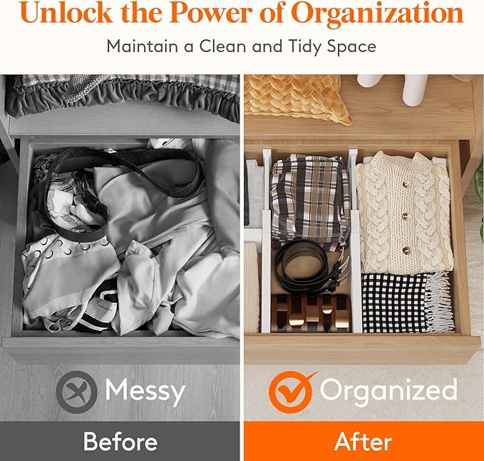 Lifewit 8 Pack 5" High Drawer Dividers 34-56cm/13.5-22" Adjustable Drawer Organizer for Clothes/Utensils, Expandable Drawer Separator in Dresser/Kitchen/Bedroom/Office Organization & Storage White