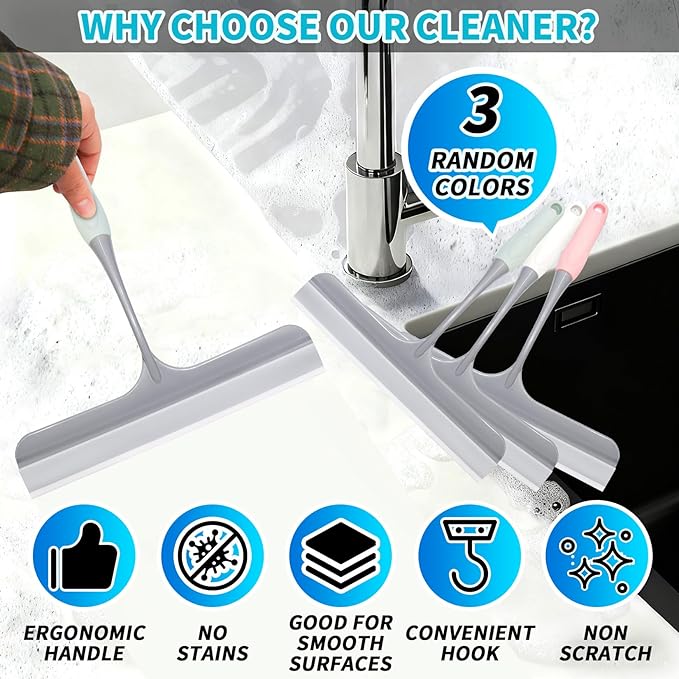 3pcs mini Squeegee Shower Squeegee for Glass Doors, with 3 Adhesive Hooks, Squeegee for Shower Glass Window Cleaning Squeegee Glass Shower Door for Car Window Wiper Mirror Windshield