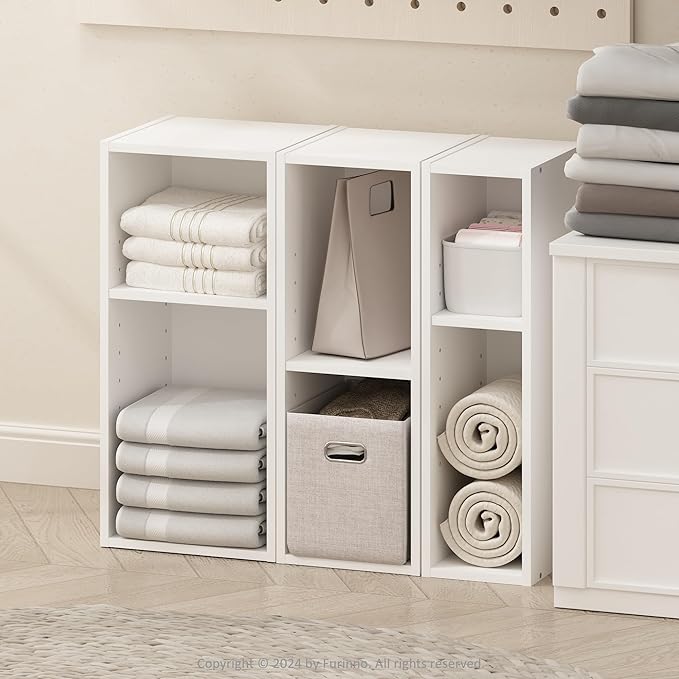 Furinno Reed 2-Tier Closet Organizers and Storage, Closet Organizer, Open Shelf Closet Storage, for Wardrobe, Bedroom, Living Room, 10-Inch Width, White