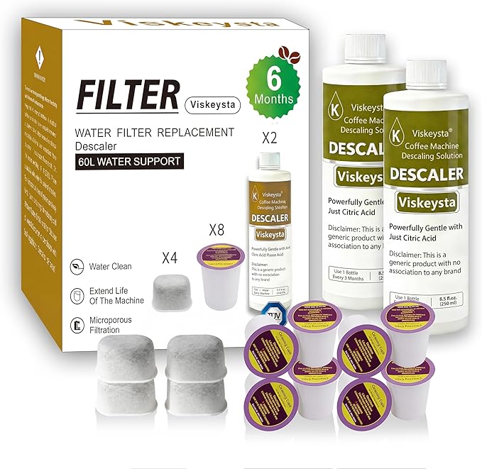 6-Month Maintenance Kit for Keurig: 2 Descalers + 4 Filters + 8 Cleaning Pods, Compatible with Keurig Classic/1.0/2.0 K-Cup Coffee Makers