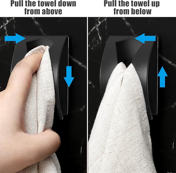 Boao 4 Pcs Self Adhesive Towel Hook Holder Grabber Stainless Steel Kitchen Dish Towel Hook Wall Mount Non Drilling Hangers Rack Hand Tea Holders for Bathroom Accesories Kitchen Gadgets(Black, White)