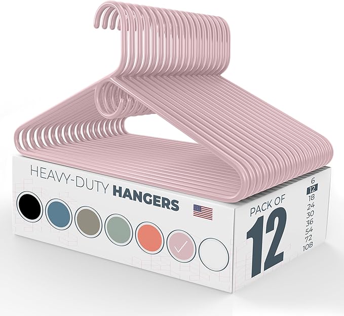 Neaties Heavy Duty Clothes Hangers 12 Pack – Made in the USA – 8lb Capacity Plastic Hangers for Adult Clothing – Durable for Pants, Coats, Jackets, or Jeans – Pink
