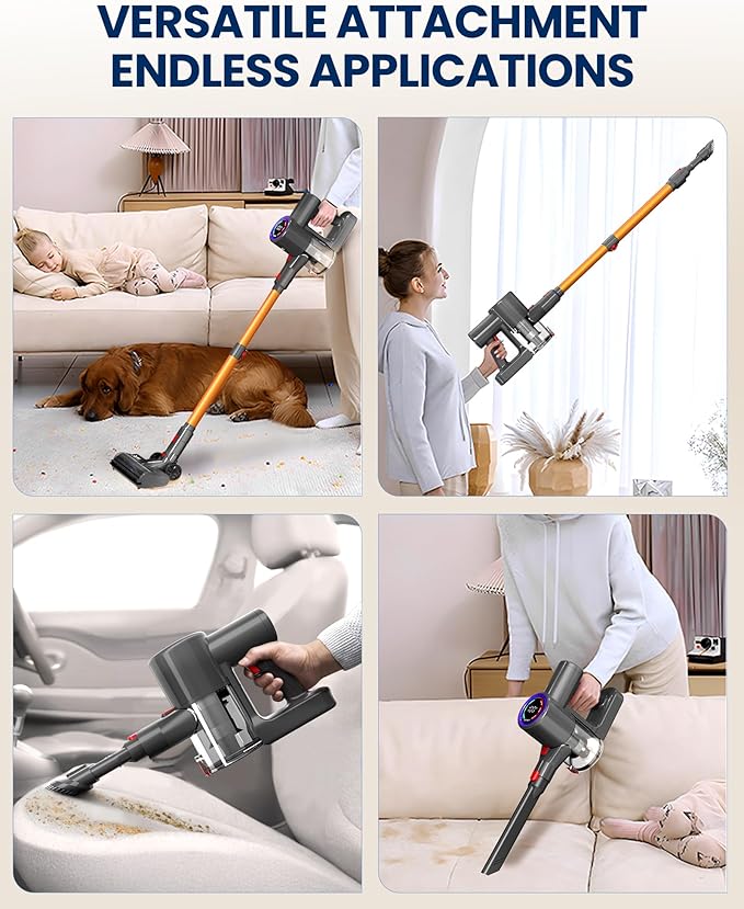 Zynet S8 Cordless Vacuum Cleaner, 500W/45KPA/40Mins Lightweight Stick Vacuum for Home, LED Display and Green Headlights, 6-Stages Filtration, Self-Standing Vacuum for Hard Floor, Carpet and Pet Hair