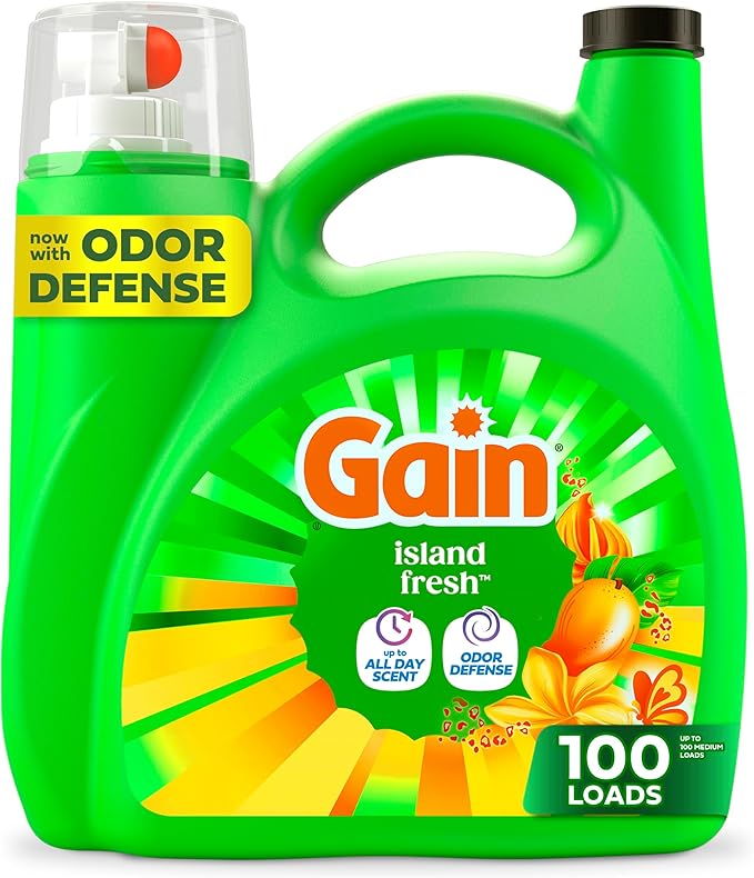 Gain Liquid Laundry Detergent, Now with Odor Defense, Island Fresh Scent, 132 fl oz, 100 Loads (Packaging May Vary)