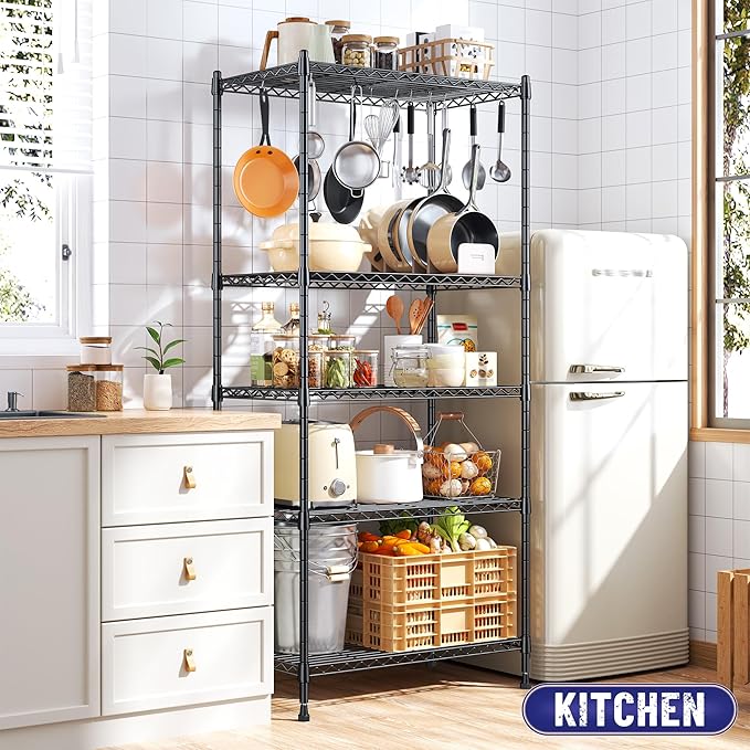 Romorgniz Storage Shelves Adjustable Metal Shelving Unit 5 Tier Wire Shelving,1010LBS Pantry Shelves Sturdy Steel Wire Shelf for Laundry Bathroom Kitchen Pantry, 13.6" D x 21.5" W x 59.4" H, 2PCS