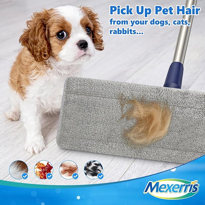 Microfiber Mops for Hardwood Floor Cleaning: MEXERRIS Flat Floor Mop with 4 Washable Pads 59" Adjustable Handle - Dust Dry Mops for Kitchen Bathroom Tile Laminate Wood Vinyl - Home Commercial Mop