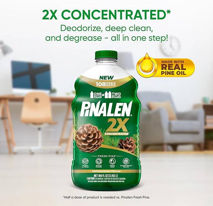 PINALEN 2X Max Aromas Concentrated Multipurpose Cleaner - Fresh Pine Scent - (2 Pack) 108 fl oz - All Purpose Cleaner for Kitchen, Bathroom, Floors & Outdoors