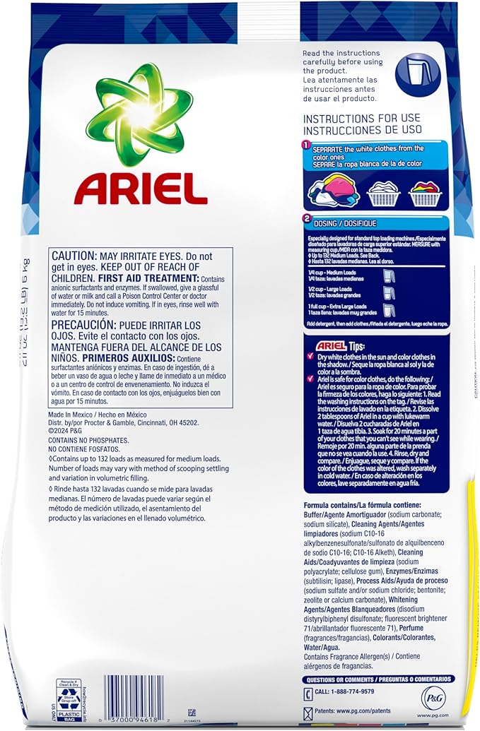 Ariel Powder Laundry Detergent, Original Scent, 211 oz, 132 Loads