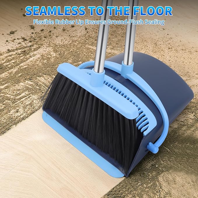 Broom and Dustpan Set for Home 2026 Indoor Outdoor Broom with Dustpan Combo Set Upright Dust Pans with Long Handle Angle Broom for Kids Garden Pet Hair Lobby Wood Floor Kitchen