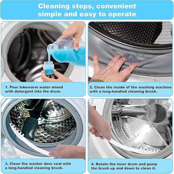 8 PCS Multi-Purpose Washing Machine Cleaning Brush, Dryer Vent Cleaner Kit, Crevice Brush for Bathroom, Grout & Sink, Household Tile Cleaning Tools, Long Handle Tools for Front Load & Top Load Washers