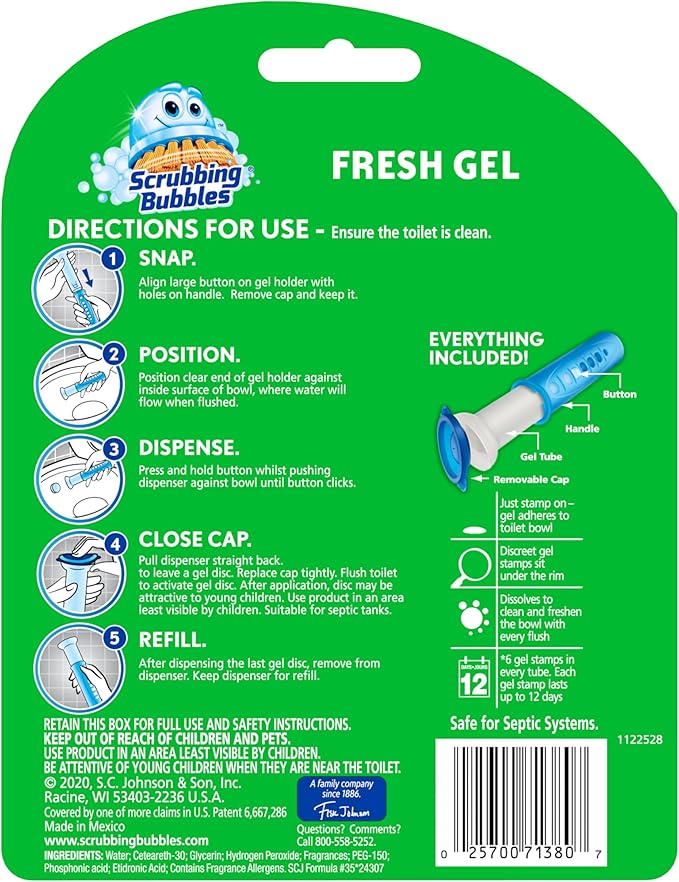 Scrubbing Bubbles Fresh Gel Toilet Bowl Cleaning Stamps, Helps Keep Toilet Clean and Helps Prevent Limescale & Rings, Citrus Scent, 1 Dispenser with 6 Fresh Gel Stamps (Pack of 2)