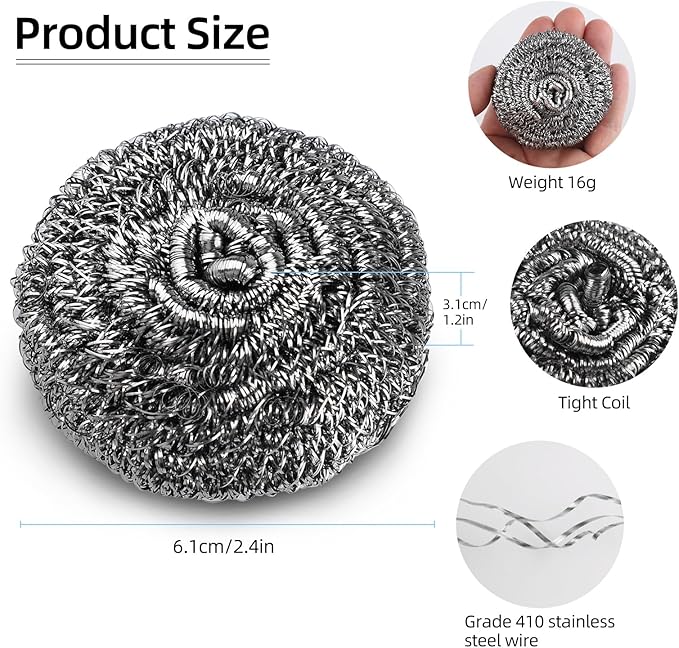 12 Pack Steel Wool Scrubber Pads, Stainless Steel Scrubber, Scrubbing Scouring Pad, Steel Wool Scrubbers for Pots and Pans, Stoves,Broiler Racks,Grills and More