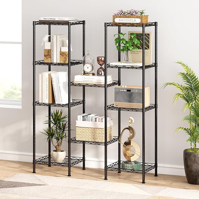 HOMEFORT Storage Shelves, 5-Wire Shelving, Metal Shelving Unit Adjustable Storage Shelves Rack for Kitchen, Pantry, Bathroom, Black, 11.6" W x 11.6" D x 46" H
