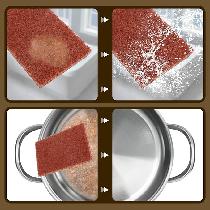 12pcs Red Scouring Pads, Heavy Duty Scour Pads Multipurpose Scour Pad Reusable Scrubbing Pads with Anti Grease Technology for Kitchen Scrubber Sink Dish Cleaning Metal Grills