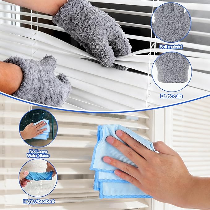 XANGNIER Window Blind Cleaner Duster Tool Set,Blind Cleaning Tools,Washable Multi-Surface Dusting Kit for Wood Blind,Venetian Blinds,Vinyl Blinds,AC Vents,Car Vents,Air Condition,Shutter& Fans