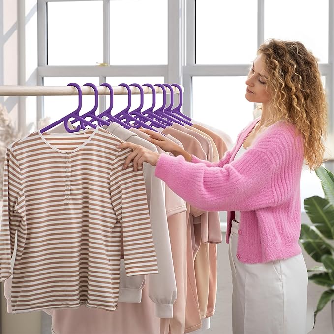 NEATERIZE Thick Heavy Duty Hangers - Purple Plastic Clothes Hangers 12 Pack - Great for Coat Hanger, Jackets Jeans & Suit Hanger for Closet, New Apartment Essentials Percheros Ganchos para Colgar Ropa
