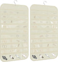 1 Pack Hanging Jewelry Organizer 80-Pocket Dual-sided Jewelry Storage for Earring Necklace Bracelet Ring Travel Holder, Beige