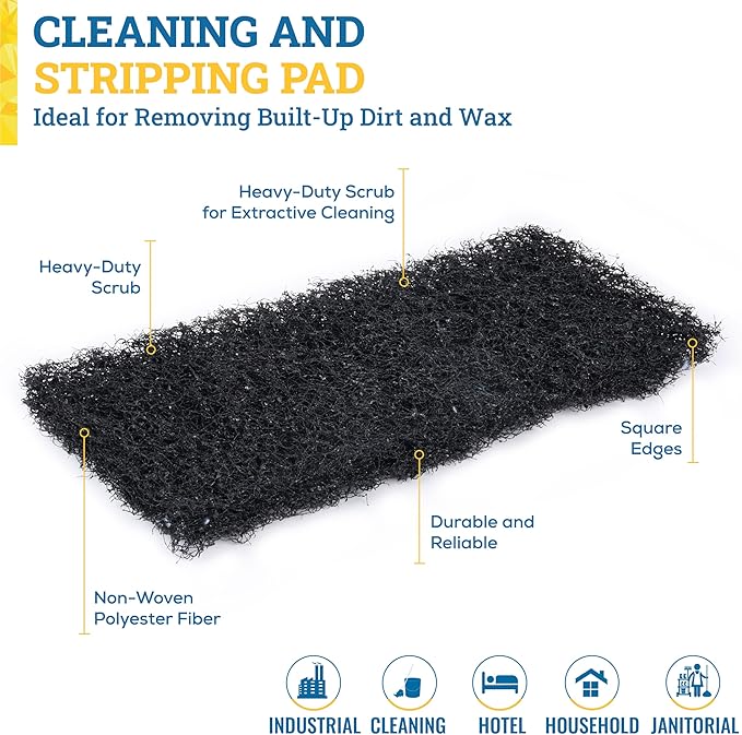 KLEEN HANDLER Cleaning and Stripping Pad | Heavy Duty Surface Cleaning Scrub, Scouring, Abrasive, Black (Pack of 5)