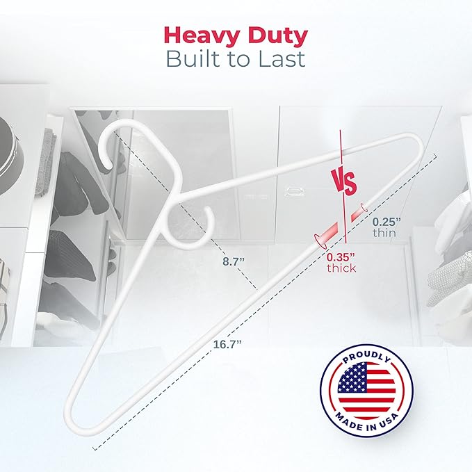 Neaties Heavy Duty Clothes Hangers 50+ Pack (72 Count) – Made in the USA – 8lb Capacity Plastic Hangers for Adult Clothing – Durable for Pants, Coats, Jackets, or Jeans – White & Black