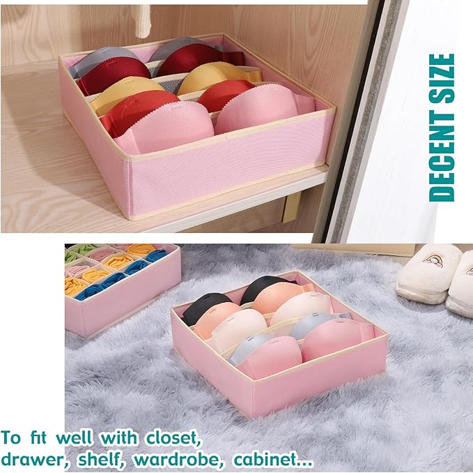 Drawer under Cabinet Clothes Organizer 5 Cell Foldable Storage Cubes Underwear Drawer Organizer Dividers Storage Boxes for Bra, Underwear（Pink）