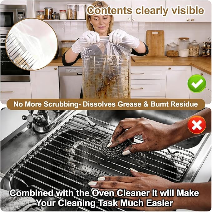 10 PCS No Scrub Oven Rack Cleaning Bags – Thickened Reusable Leak-Resistant PE Bags for Deep Soaking Grill Grates, Heavy-Duty Cleaning Bags for BBQ Grills,Metal Grates (19.6 × 27.5 in)