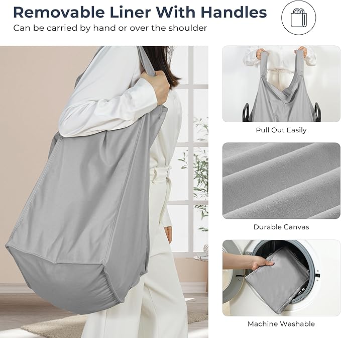 STO STO Laundry Hamper, 90L Rolling Laundry Sorter Cart with Removable and Washable Liner Bag, Clothes Hamper with Wheels and Metal Handle for Laundry Room and Bedroom, Gray