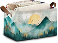 Abstract Mountains Collapsible Storage Box,Golden Sun Organizer Bin with Handles for Room Decoration,Bins Book Basket Box 17x11.5x10Inch