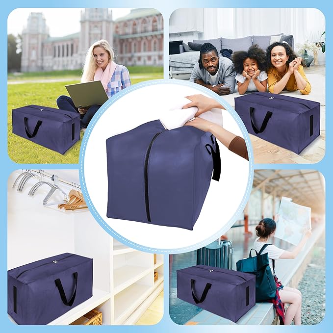 HOMESURE 8 Pack Large Strong Moving Bags with Zippers & Carrying Handles - Water-Resistant - Heavy Duty Storage Tote for Space Saving, Fold Flat, Alternative to Moving Box (Blue)