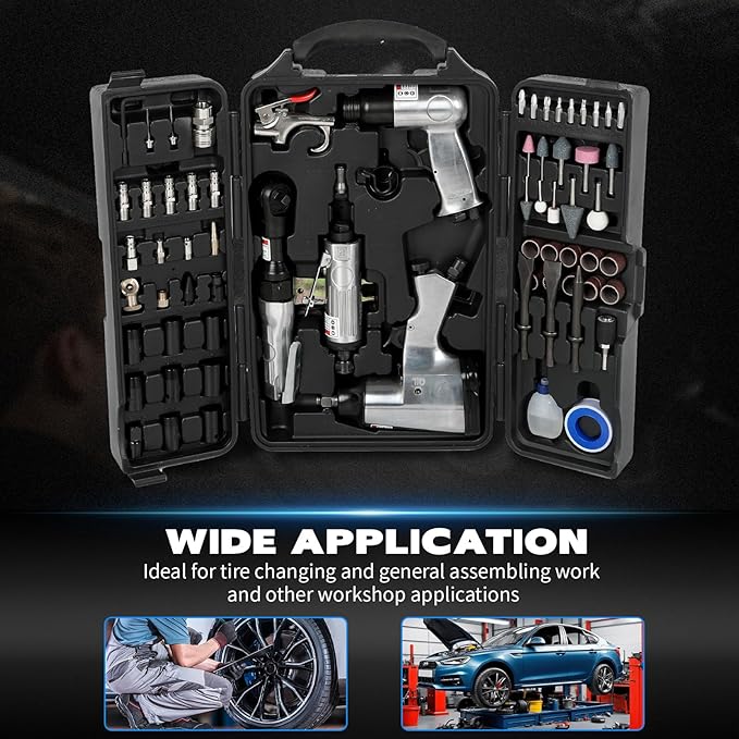 71-Piece Air Tool Kit, 1/2" Impact Wrench, 150mm Hammer, 1/4" Die Grinder, Ratchet Wrench, Air Compressor Tools with Full Accessories for Mechanics