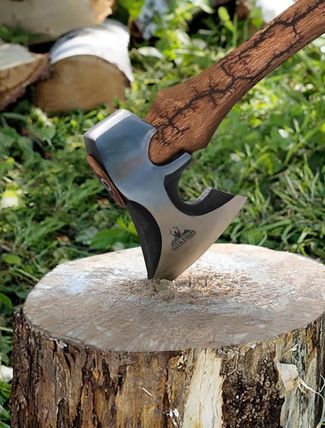 27.8" Splitting Axe, Wood Splitting Axe with Lichtenberg Pattern Wood Handle, 1065 High Carbon Steel Chopping Axes with Leather Sheath and Sharpening Stone for Chopping Firewood