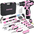 FASTPRO 160-Piece Pink Tool Set with 12V Cordless Lithium-ion Drill Driver, Lady's Home Repairing Tool Kit with Drill in Storage Case, For DIY, Home Maintenance