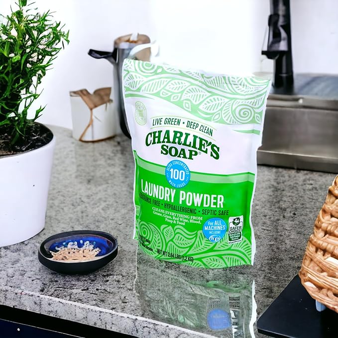 Charlie’s Soap Laundry Powder (100 Loads, 2 Pack) Hypoallergenic Deep Cleaning Washing Powder Detergent – Eco-Friendly, Safe, and Effective