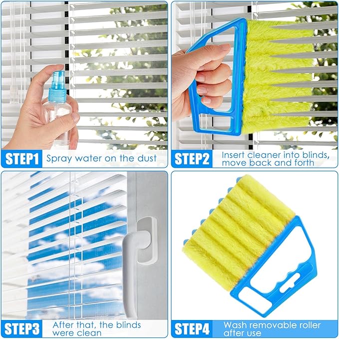 Geiserailie 2 Pcs Window Venetian Blind Cleaner Duster Tool Washable 7 Fingers Dusting Cleaner and Air Vent Shutter Brush Blinds Air Conditioner Fan Duster Dirt Housekeeping Tool (Blue Green)