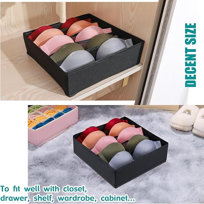 Bra Storage Drawers Organizer for Clothing Underwear Drawer Organizer Dividers Black Foldable Storage Cube Bins for Bra,Socks, Underwear,3 Pack （Black）