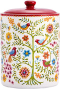 Bico Red Spring Bird Ceramic Air Tight 9 inch Cookie jar, for holding coffee, powder, tea, spices, Microwave and Dishwasher Safe