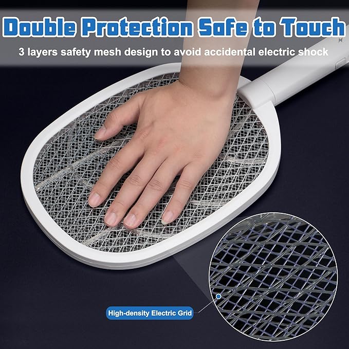 3 Packs Electric Fly Swatter Rackets, 2-in-1 Handhold Bug Zapper with 3000V High Voltage, Plug-in Mosquito Killer Insect Light Trap with 3 Layer Safety Mesh Portable for Indoor Outdoor Use